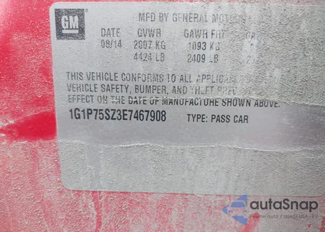 2014 Chevrolet Cruze Diesel z USA, uszkodzony, nr VIN 1G1P75SZ3E7467908